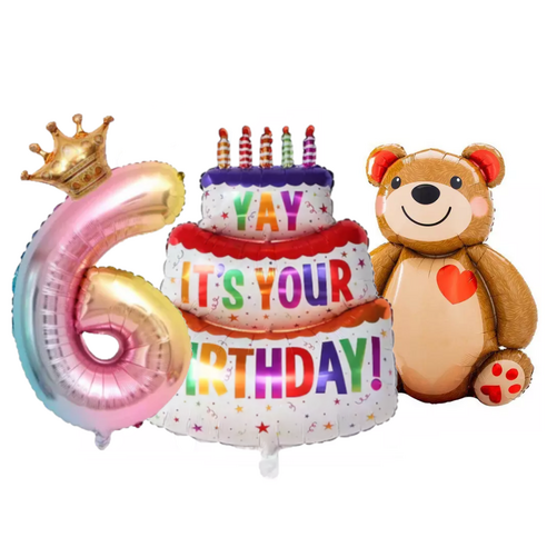 파파 파티 1m 케익 케이크 풍선 생일 파티, 1개, 케이크+곰돌이+왕관숫자6