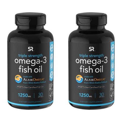 스포츠리서치 트리플 스트렝스 오메가-3 피쉬 오일 1250mg 소프트젤, 30캡슐, 2개