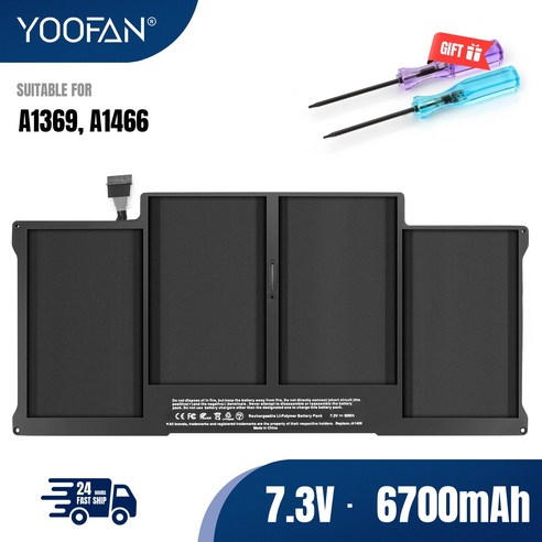 YOOFAN 도구 포함 노트북 배터리 애플 맥북 에어 13 인치 A1466 A1369 A1405 7.3V 6700mAh, 1.A1405