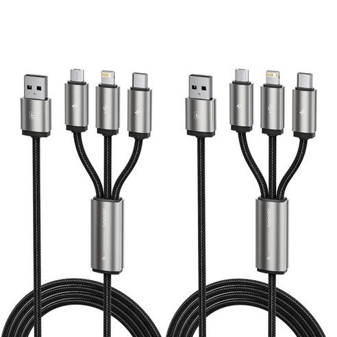 Toocki 최대 3.5A 3-in-1 Type-C/8핀/마이크로 TO USB-A 고속 충전 데이터 케이블, 2개, 블랙, 1m