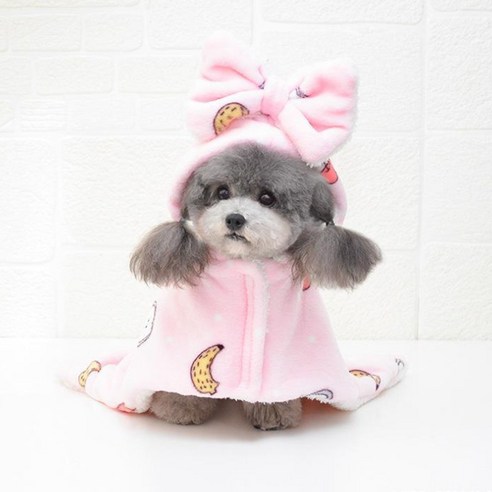 리치독스 강아지 고양이 숄 케이프 스카프 방석 겨울옷 망토 리본망토담요 M, 핑크