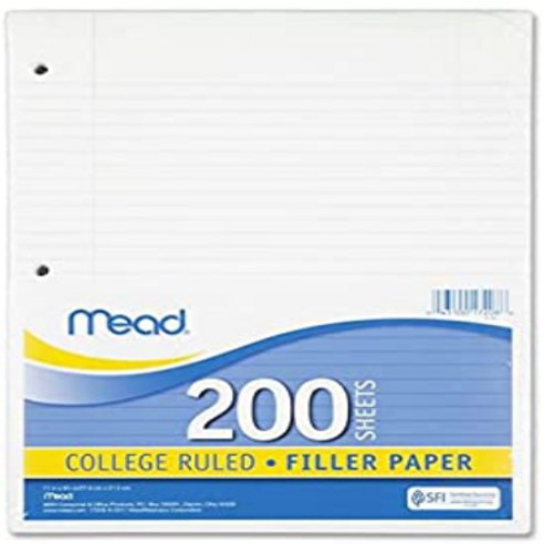 Pack of 1 Mead Loose Leaf Paper 3 Hole Punch Filler Paper College Ruled Paper 11