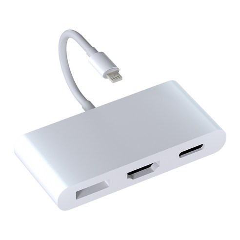 블레이즈 아이폰 HDMI + USB 라이트닝 8핀 젠더 동시충전 3in1 iOS15, 화이트