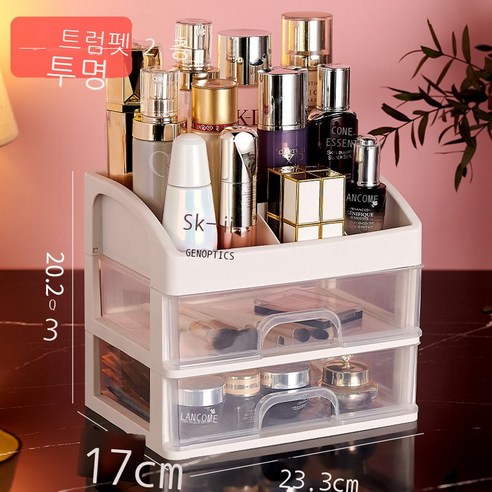 데스크톱 화장품 투명 수납함 대리 발급 서랍장 액세서리 정리함 비닐 화장함 2 3층, 트럼펫 2층 투명