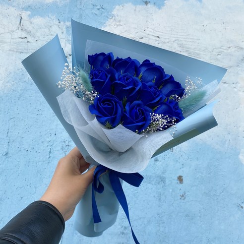 더 라넌큘러스 플라워 + 프리미엄 비누꽃다발 10송이, 진한 파랑