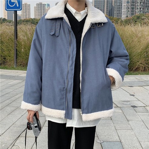 mxt인터넷 연예인 양모 코트 남자 가을 겨울 양털 안감 두꺼운 코튼 패딩 코트 유행 브랜드 면화 패딩 코트 새로운 스타일 Juanzi
