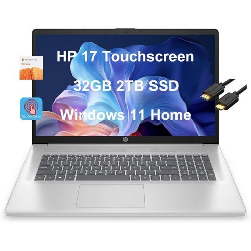 HP 17 노트북 17.3 HD+ 터치스크린 인텔 Pentium N5030 32GB RAM 1TB SSD UHD 그래픽 홈 비즈니스 1년 오피스 365 긴 배터리 수명 웹캠 N, 32GB|2TB SSD, 32GB|2TB SSD