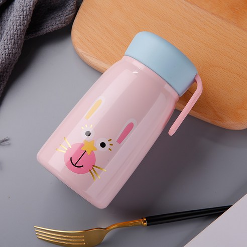 창의 배부른 컵 스테인리스강 보온컵 남녀 학생 문예 휴대용 물컵, 350ML, 핑크