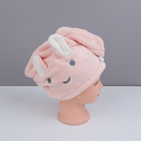 아이디어 토끼 귀 마른 머리 모자 흡수속 마른 산호모 마른 머리 수건 마른 머리 신기, 25*65cm, 핑크