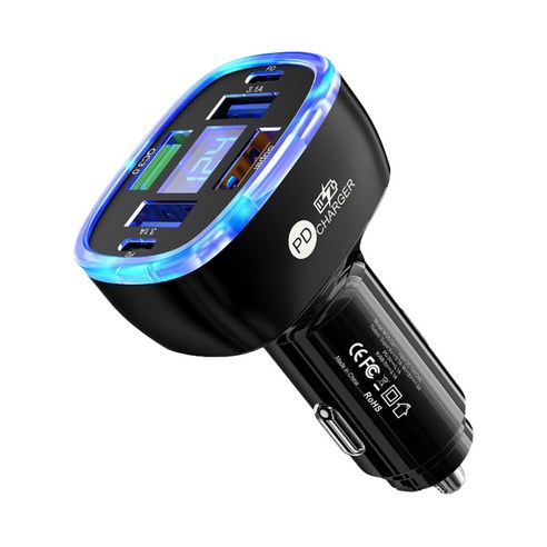 체리스팟 차량용 네온 6포트 시가잭 LED 6구 고속 충전기, 1개