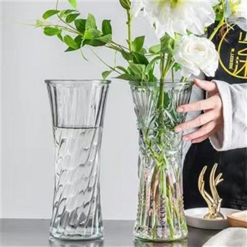 DFMEI 꽃병. 화병.Vase.-- 꽃병 스페셜 라지 사이즈 유리 꽃병 투명수 양수 죽수입니다배화병 거실 꽃꽂이 장식물입니다, DFMEI.30 크리스탈 라운드 입 [태양 + 능직]