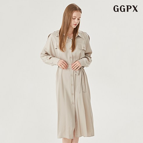 GGPX 카라넥 버튼업 벨티드 쉬폰 여성 롱 원피스 GOAOW009D