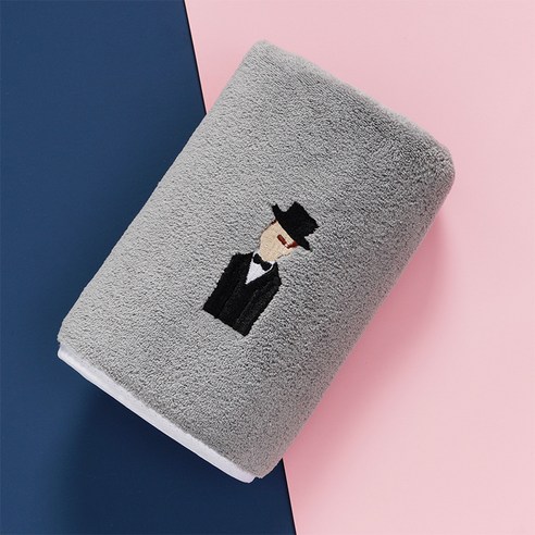 DFMEI [커플]코랄 자수 타올 목욕타올 남녀 크리에이티브 가정용 흡수속건면타월목욕타월, 그레이/55, 타월 35*75cm