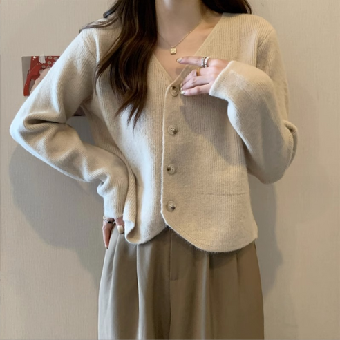 여성을 위한 슬림 브이넥 가디건
