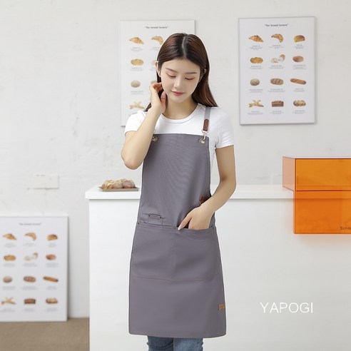 Coolife 한국어 스타일 요리사 Foodie 앞치마 Diy 광고 앞치마 간단한 패션 캔버스 앞치마 Coolife, 회색
