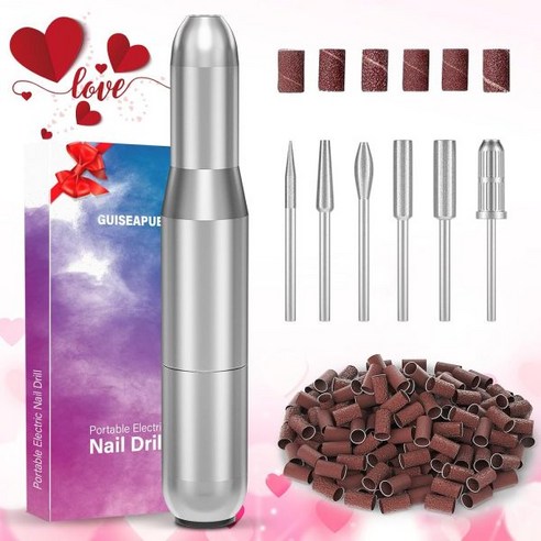 귀사푸 전기 네일 드릴 – 그녀 그 아이들을 위한 선물 6PCS 비트 아크릴 젤 네일용 샌딩 밴드가 있는 파일 E파일 전문 매니큐어, A-silver 어린이화장품