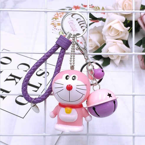 창의기계 고양이 열쇠고리 걸개 도라에몽 카우보이 열쇠고리 걸개 선물 자동차 열쇠고리, 단일opp봉지포장, 도라에몽+퍼플끈+퍼플벨