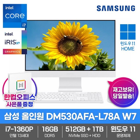 삼성전자 일체형PC 올인원 DM530AFA-L78A W7 16GB/SSD512GB/HDD1TB/13세대 i7/Win11/한컴오피스/데스크탑