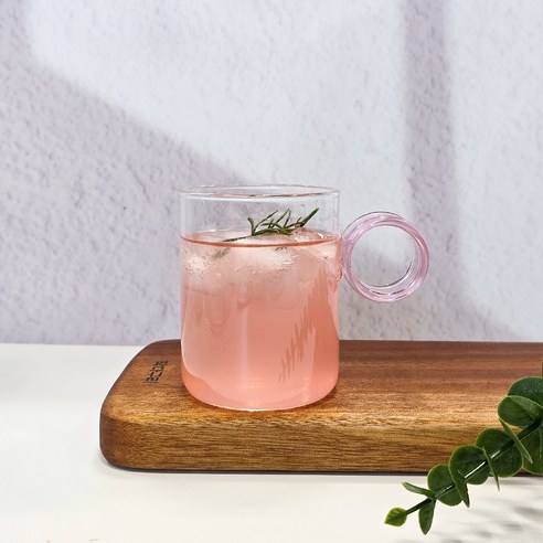 감성 홈카페 심플 링손잡이 내열유리머그컵 300ml, 2개, 핑크