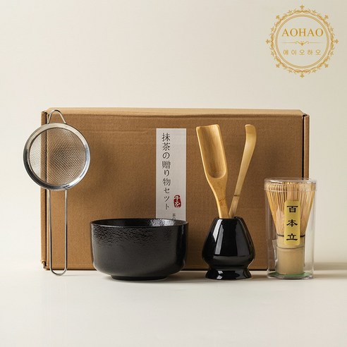 AOHAO 말차 도구 4/6PCS 세트 Matcha Whisk 차선 다완 차선립, 밝은 블랙 6PCS, 6세트