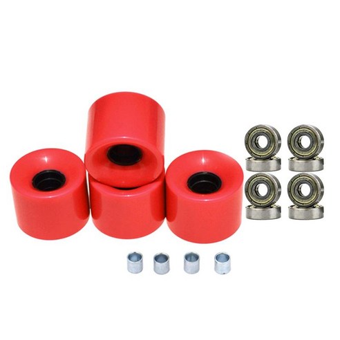 롱보드 스케이트보드 휠 60mm 78A 베어링 포함 4개 세트 크루저 롱보드용 교체 휠, 레드 골드 커버, PU