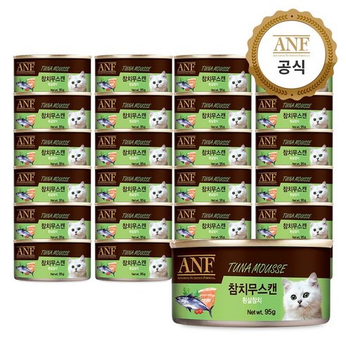 에이엔에프 고양이 간식캔 – 참치 무스, 95g x 24개 패키지 
고양이 간식