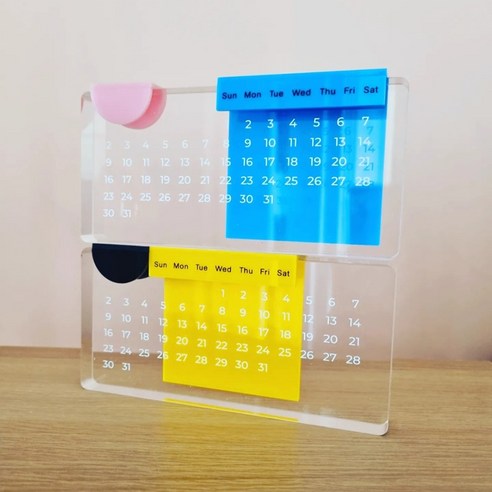 2025 투명 아크릴 캘린더 만년 미니 달력 탁상달력 스탠드 데스크 calendar 영구, 핑크블루