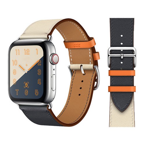 100% 정품 소가죽 iWatch 루프 팔찌 밴드 Watch 7 6 SE 5 4 41mm/45mm iWatch 6 5 4 호환 44mm/40mm 38mm/42mm, Indigo Craie, 38mm/40mm/41mm