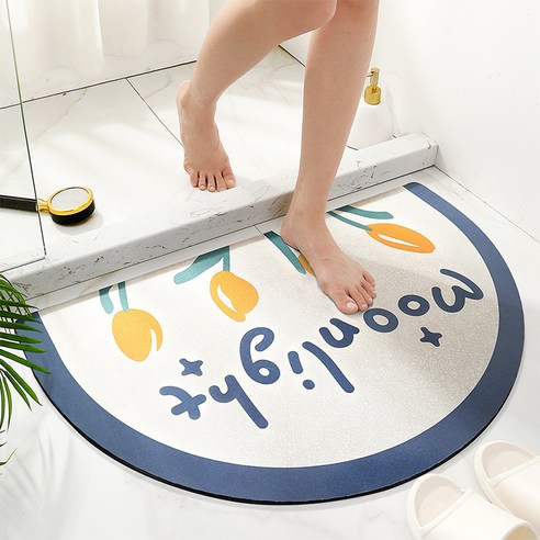 만화 취미 가정용 욕실 흡수속도 마른 반원 깔개 화장실 입구 미끄럼 방지 발판 화장실 카펫, 40*60cm, 남색