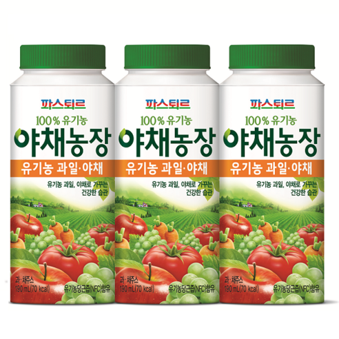 파스퇴르 파스퇴르 유기농야채농장190ml, 15개, 과일야채, 190ml