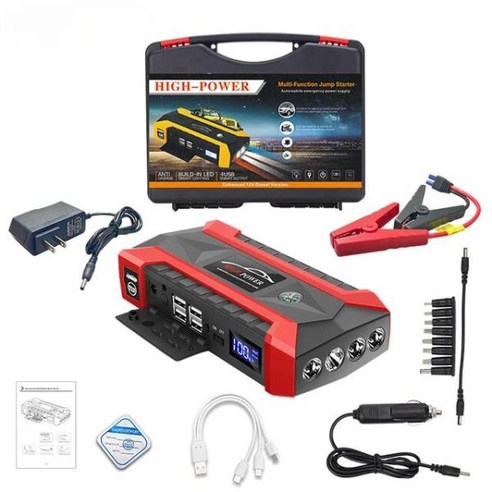 자동 휴대용 배터리 충전기 점프 스타터 장치 타이어용 공기 압축기 89800mAh 12V 신제품, 1개