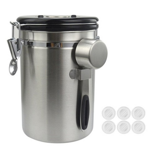 Retemporel 밀폐형 커피 캔 1.5L 콩 용기 날짜 추적기가 있는 보관 커피 설탕용 국자 및 CO2 측정 밸브, 1개