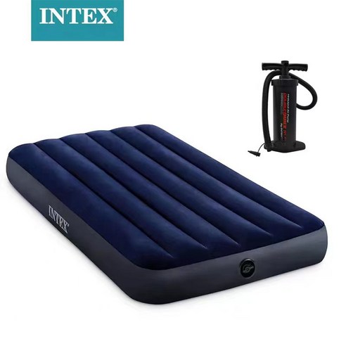 INTEX 에어침대 캠핑에어매트 니모매트 에어매트리스 에어매트 캠핑 텐트 바닥 에어 베드 침대 매트리스 + 펌프, 남색