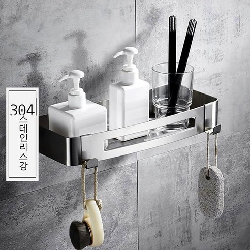 304 스테인리스강 고리 펀치 후크 욕실 강력 무흔 끈적임 부엌 벽 펀치 후크 화장실 장식물 선반 옷걸이 옷걸이 모자고리 3개, 304 스테인리스강 선반[단층/사각형]