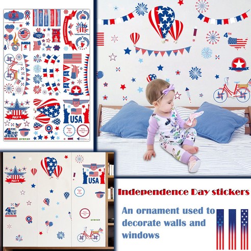 OEM 독립 기념일 벽 데칼 별 줄무늬 장식 애국적인 그놈 스티커 미국, Multicolor