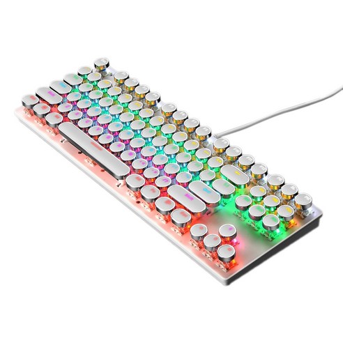 노트북 데스크탑 PC를위한 기계 키보드 게임 87Key 펑크 키 캡 RGB LED 레인보우 백라이트 화이트 유선 키보드, 하나, 보여진 바와 같이