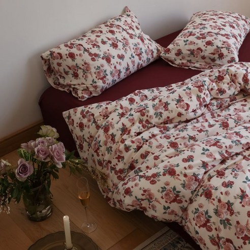 sns풍 전면 니트 면 4종 세트 1.82인용 침대 싱글 침대 삿갓 스타일 나체 수면 천축면 순면 전원 침대, 꽃꿀