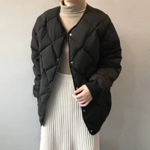 보부상마켓 경량패딩여성 퀄팅점퍼 숏 누빔 오버핏