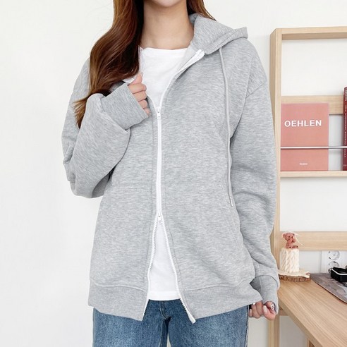 가비진 여성용 따뜻 포근 안감 기모 후드 투웨이 집업