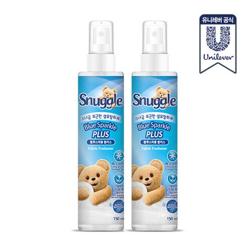 스너글 섬유탈취제 본품, 150ml, 2개, 블루스파클 플러스(상쾌하고 포근한 향)