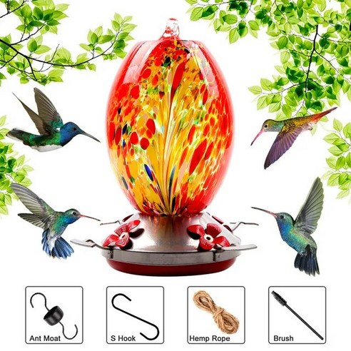닭 새장 먹이통 앵무새 모이통 급수기 새 물통 횃대 카나리아 다채로운 Hummingbird 식품 공급기 손으로 불어 유리 피더 물 먹이 그릇 마당 야외 악세서리 Colorfu, Q-2, 1개