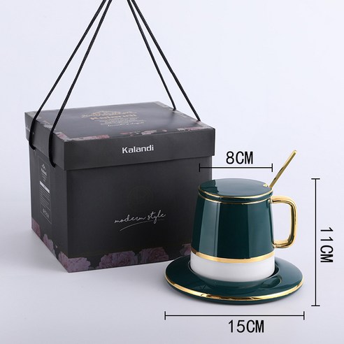 DFMEI.커피잔 세트요.Coffee cup set뉴트로 북유럽 세라믹 컵 앤티크 후디 커피잔 스푼 3종 세트입니다., 흰색 낮은 선물 상자, DFMEI.301-400ml.