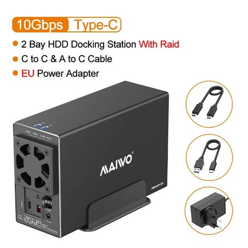 MAIWO SATA RAID 스토리지 인클로저 듀얼 베이 하드 드라이브 도킹 스테이션 USB3.1 C 타입 10Gbps 지지, 05 UK Plug