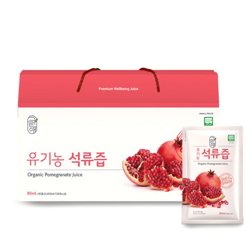 그린애 유기농 석류즙 30팩 1box 유기농석류과즙, 80ml