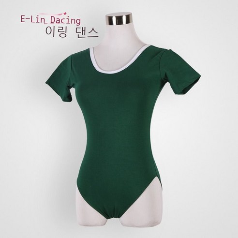 발레 무용복 다국적 현물 연공복 성인 여면 등받이 반팔 체조복 원피스 형체복, XXL, 초록색