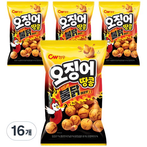 청우식품 오징어땅콩 불닭맛 스낵, 90g, 16개