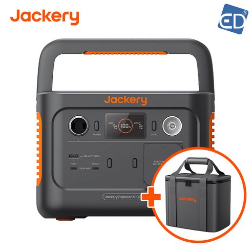 잭커리 JACKERY 300Plus 휴대용 파워뱅크 캠핑용 배터리 + 정품 전용가방 증정 /ED, 23cm, 1개, 1개, 잭커리 300plus 모니터