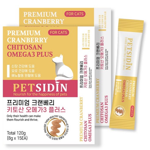 펫시딘 고양이 크랜베리 키토산 오메가3 신장건강 요로건강 배뇨활동원활 영양제, 15회분, 장건강/유산균, 2개