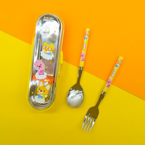 릴팡 뽀로로 듀러블 스텐 스푼포크케이스세트, 혼합색상, 1세트