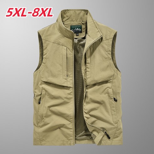 Sevenmoon 5XL-8XL여름 남자 아웃도어 낚시복 멀티 포켓 조끼 루즈핏 스포츠 베스트, 그레이